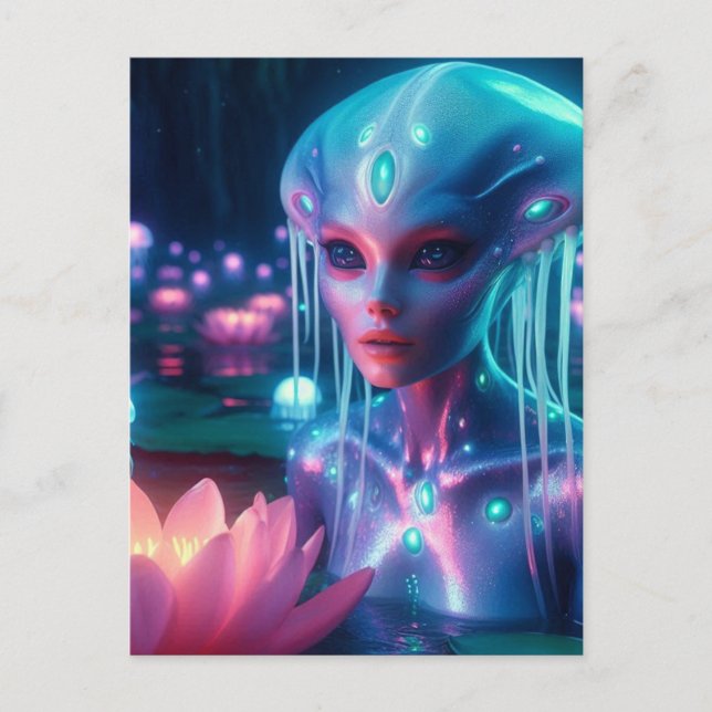 bio-luminescent Swimming Alien Postcard (Front)