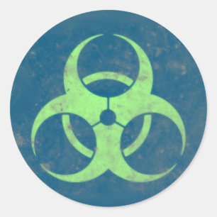 Biohazard Lime Green Blue Background Classic Round Sticker
