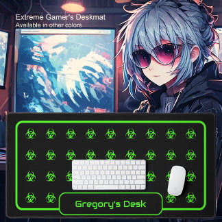 Biohazard Symbols - Green on a Black Background Desk Mat
