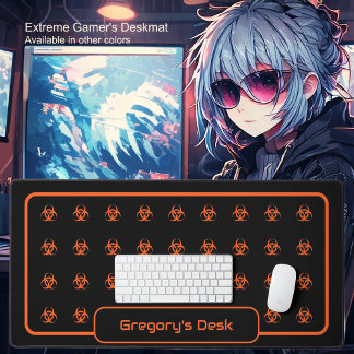 Biohazard Symbols - Orange on a Black Background Desk Mat