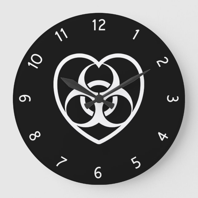 Biohazard Warning Heart Large Clock (Front)