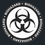 Biohazard Warning Sticker<br><div class="desc">Black and white biohazard symbol sticker with warning text.</div>