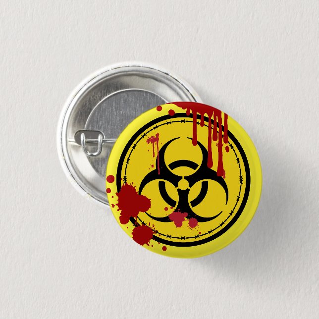 Biohazard Warning Symbol Bloody Zombie 1 Inch Round Button (Front & Back)