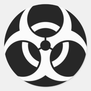 biohazard white on black classic round sticker