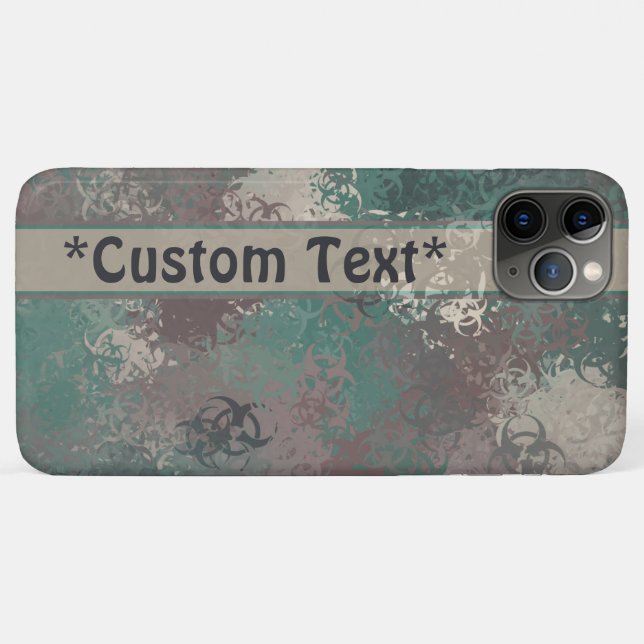 Biohazard Woodland Camo Phone Case w/ Text (Back (Horizontal))