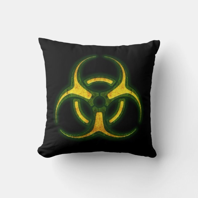 Biohazard Zombie Warning Throw Pillow (Front)