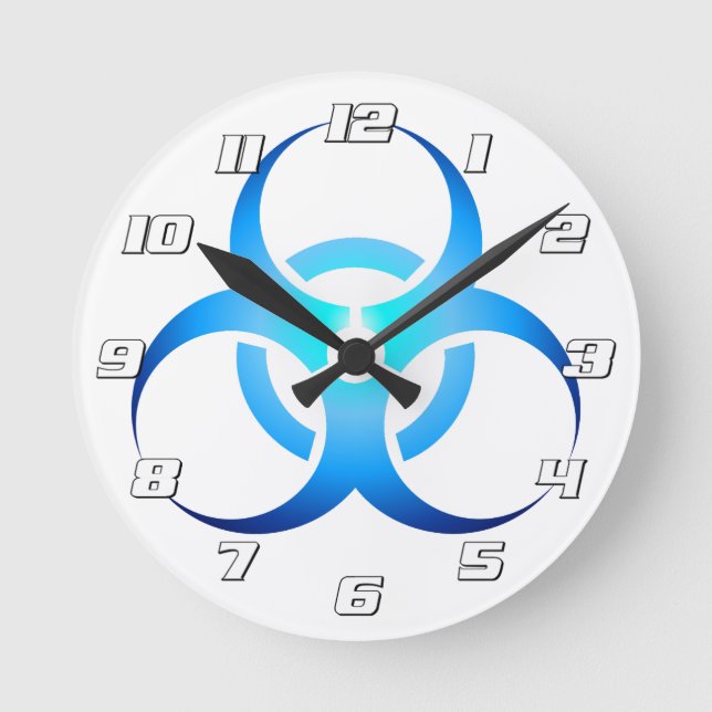 Biological Biohazard Symbol blue with Numbers Round Clock (Front)