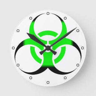 Biological Biohazard Symbol green and black Dots Round Clock