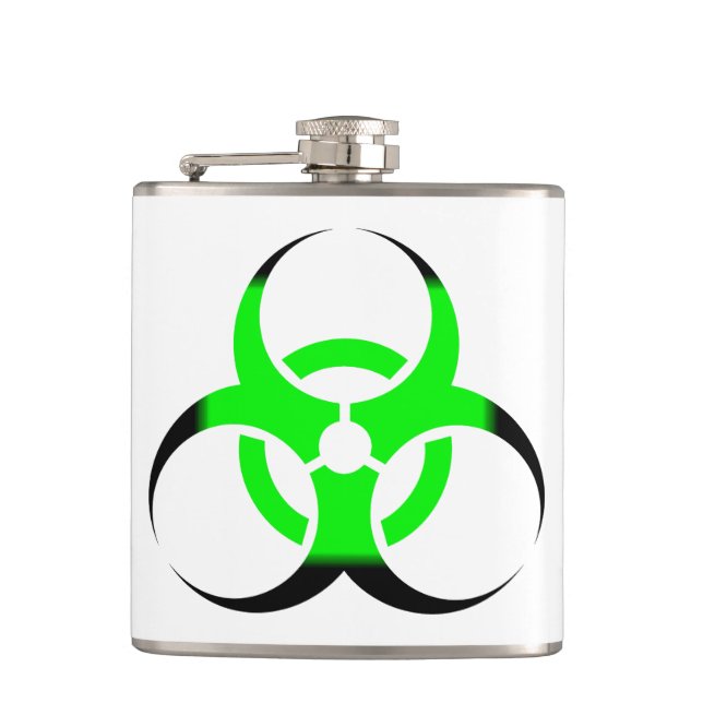 Biological Biohazard Symbol green and black Hip Flask (Front)