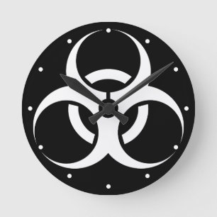 Biological Biohazard Symbol white with Dots Round Clock