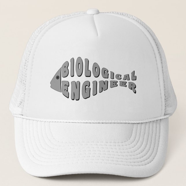 Biological Engineer Grey Fish Trucker Hat (Front)