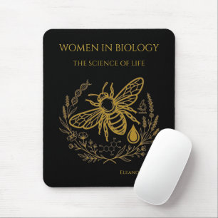 Biology Bee Golden DNA Spiral   Women in Science Mouse Pad