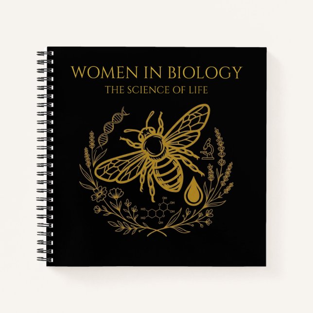 Biology Bee & Golden DNA Square Notebook (Front)