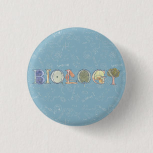 Biology diagram and typography blue 1 inch round button