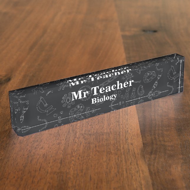 Biology diagram pattern black and white Teacher Na Nameplate (Side)