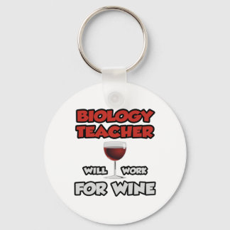 Biology Teacher ... Will Work For Wine Keychain