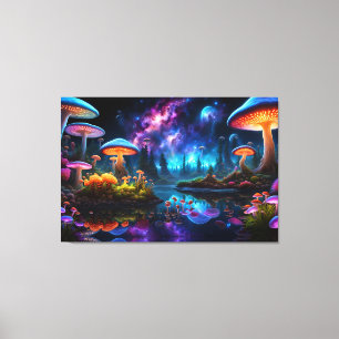 Bioluminescent Alien Mushrooms on A Distant Planet Canvas Print