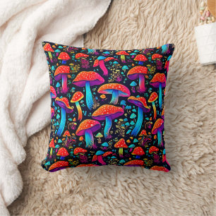 Bioluminescent Bliss: Groovy Mushroom Throw Pillow