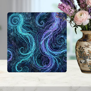 Bioluminescent Jellyfish Teal Purple Swirls Mosaic Tile