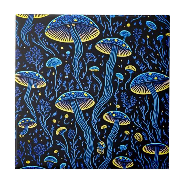 Bioluminescent Magic: Neon Mushroom Tile (Front)
