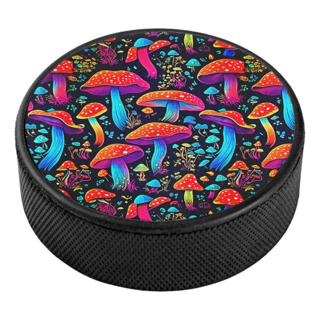 Bioluminescent Mushroom Art Hockey Puck (3/4)