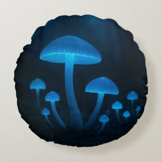 Bioluminescent Mushroom Forest Round Pillow