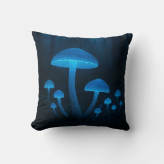 Bioluminescent Mushroom Forest Throw Pillow