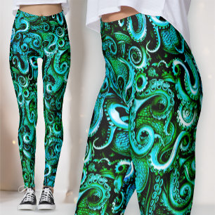 Bioluminescent Sea Witch   Teal & Green Kraken Leggings