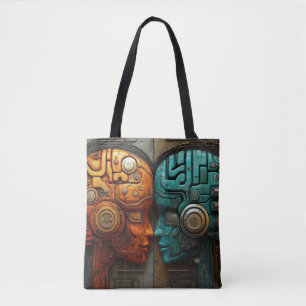 Biomechanical Cyberpunk Android Couple Art Tote Bag