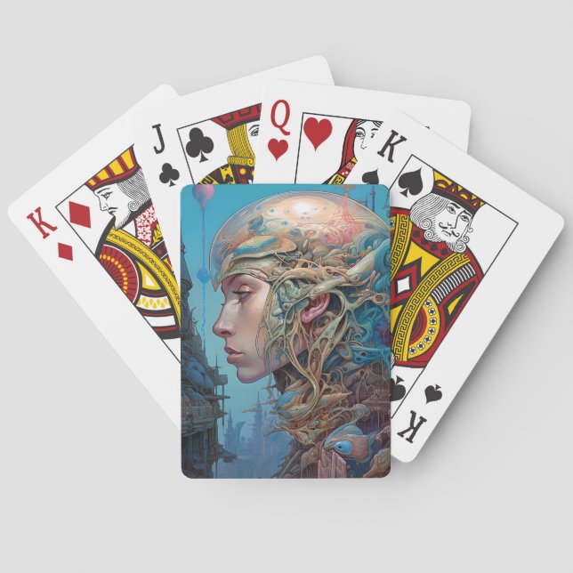 Biomechanical Head Surreal Sci-Fi Art Playing Cards (Back)