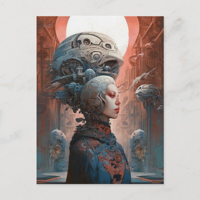 Biomechanical Head Surreal Sci-Fi Art Postcard (Front)