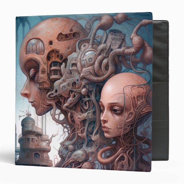 Biomechanical Heads Surreal Sci-Fi Art Binder (Front/Inside)