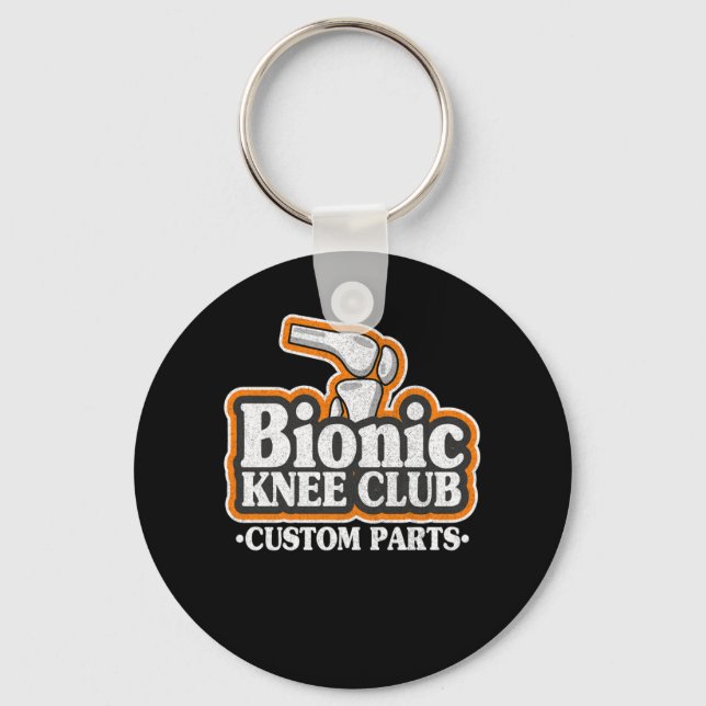 Bionic Knee Club Knee Replacement Surgery 70s Logo Keychain (Front)