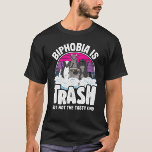 Biphobia Is Trash Opossum Raccoon Bisexual Flag Bi T-Shirt