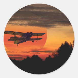 biplane classic round sticker