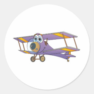 Biplane Purple Cartoon Classic Round Sticker
