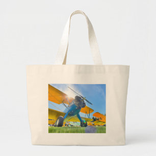 Biplane Sunshine Large Tote Bag