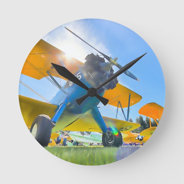 Biplane Sunshine Round Clock (Front)