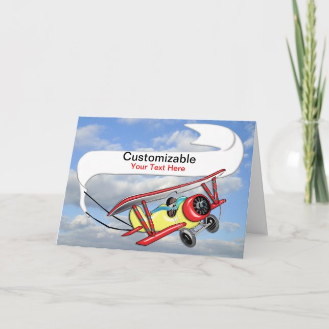Biplane Towing Banner Customizable Card (Front)
