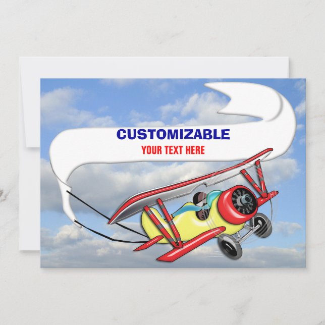 Biplane Towing Banner Customizable Invitation (Front)