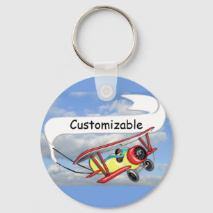 Biplane Towing Banner Customizable Keychain