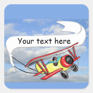 Biplane Towing Banner Customizable Square Sticker