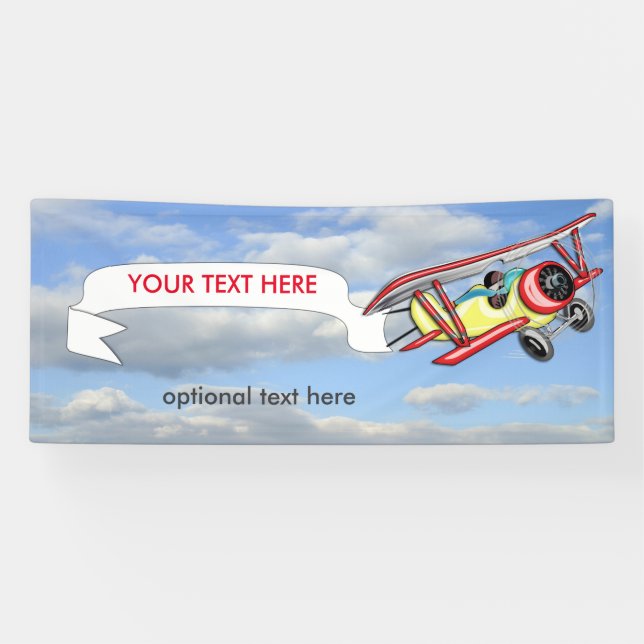 Biplane Towing Banner in Blue Sky Clouds 2.5 x 6 (Horizontal)