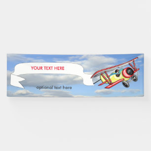 Biplane Towing Banner in Blue Sky Clouds 2.5 x 8