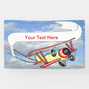 Biplane Towing Banner in Blue Sky & White Clouds