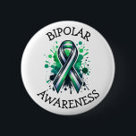 Bipolar Awareness Ribbon 2 Inch Round Button<br><div class="desc">Buttons to help spread awareness for Bipolar Disorder with a black,  white and green striped awareness ribbon.</div>