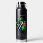 Bipolar Awareness | Thriving with Courage Water Bottle<br><div class="desc">Coffee mug to help spread awareness for Bipolar Disorder with a black,  white and green striped awareness ribbon and flowers. An inspirational quote with the words,  "Living with Bipolar,  thriving with courage”</div>