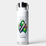 Bipolar Awareness | Thriving with Courage Water Bottle<br><div class="desc">Coffee mug to help spread awareness for Bipolar Disorder with a black,  white and green striped awareness ribbon and flowers. An inspirational quote with the words,  "Living with Bipolar,  thriving with courage”</div>