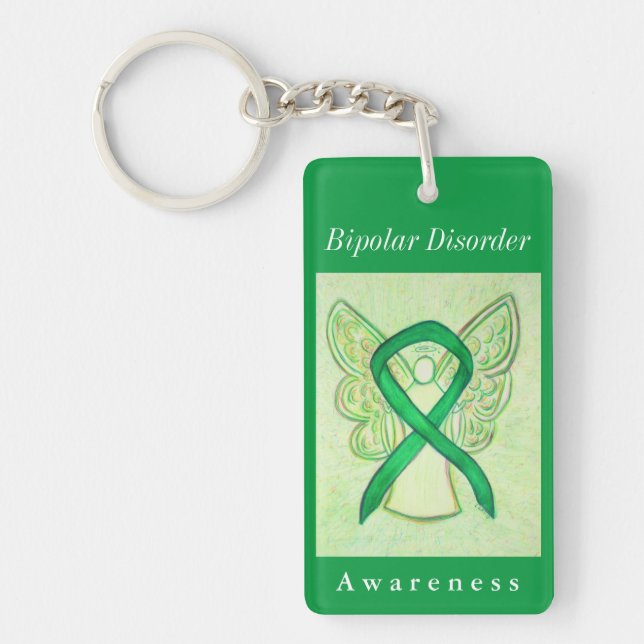 Bipolar Disorder Awareness Ribbon Angel Keychain (Front)