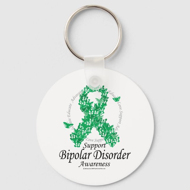 Bipolar Disorder Ribbon of Butterflies Keychain (Front)